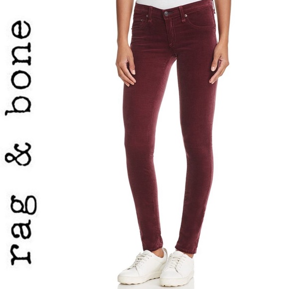 rag & bone Skinny Jeans in Burgundy Velvet Size 26 Revolve Vamp Low Rise Y2K - Picture 2 of 16